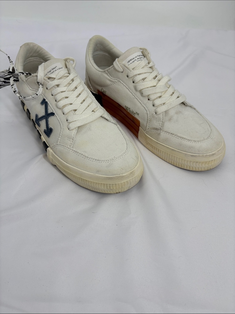 Off-White Vulc Low Canvas Sneakers White Industrial Sole Zip White Navy Tie  43